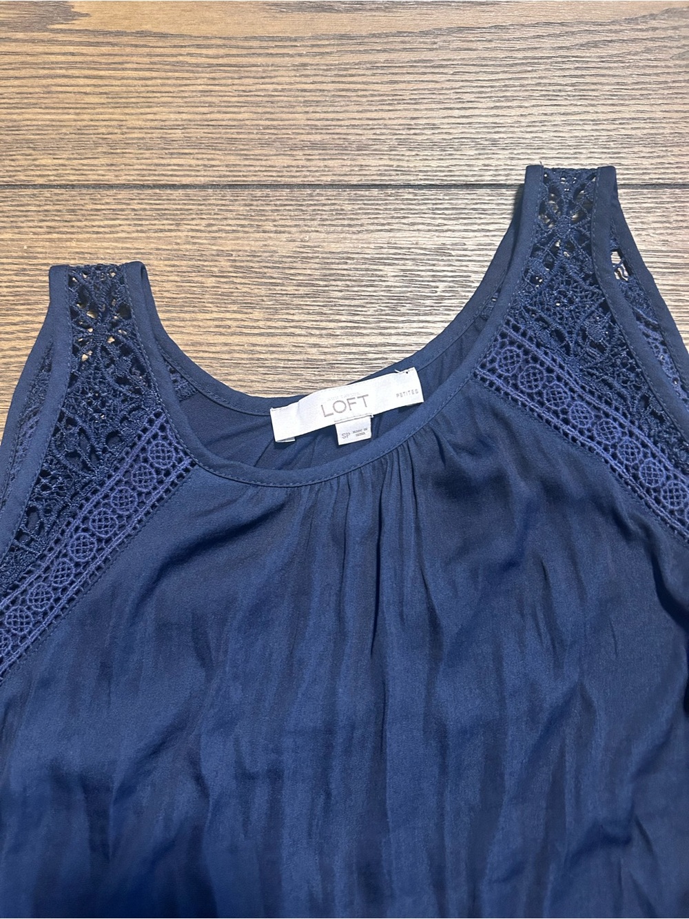 LOFT Navy Crochet-Trim Sleeveless Camisole